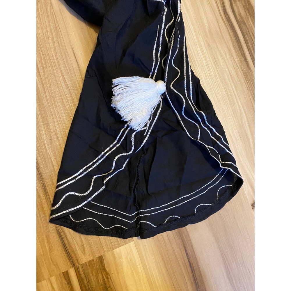 Frisqie Black Embroidered Off Shoulder Boho Tassel Mirror Shift Dress Large - Picture 3 of 8